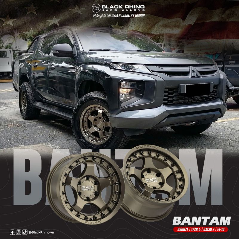 MÂM BLACK RHINO BANTAM 17×8.5 | 6/139.7 | ET-10 | CB112.1 (MÀU ĐỒNG)